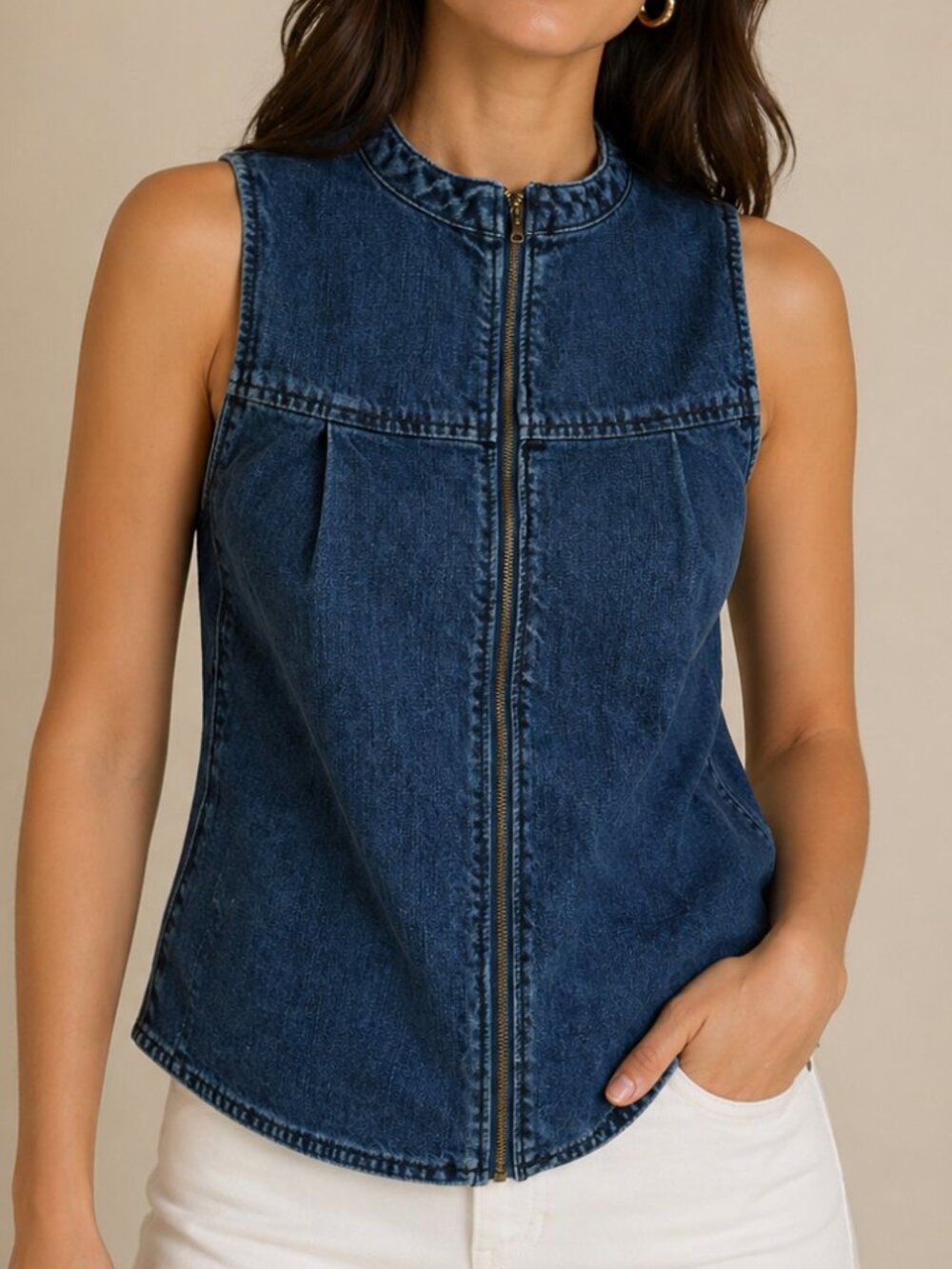 Holding Horses Anthropologie Denim Sleeveless Top Size 4 Zip Front